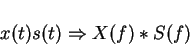 \begin{displaymath}x(t)s(t)\Rightarrow X(f)\ast S(f)
\end{displaymath}